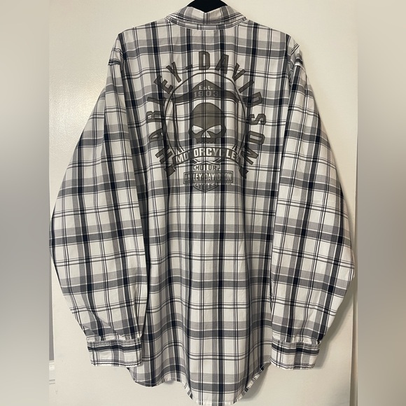 Harley Davidson Men’s Skull Shield Long Sleeve Button Down Shirt - Picture 2 of 9